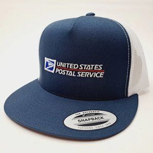 United States Postal Service Post Office Flat Bill Mesh Snapback Cap Hat Blue